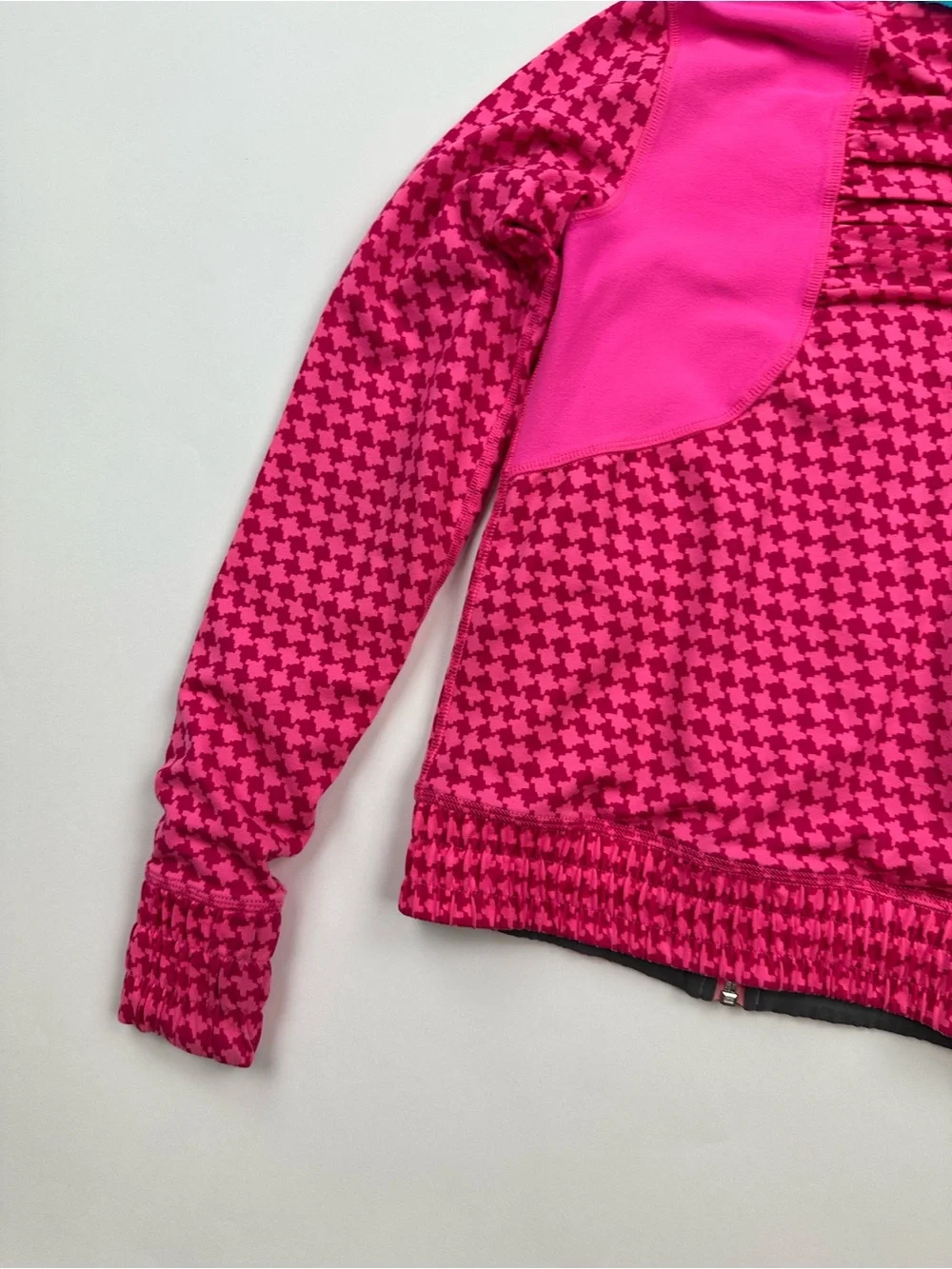 Ivivva Girls Reversible Pink Houndstooth Reversible Full Zip Jacket Size 8